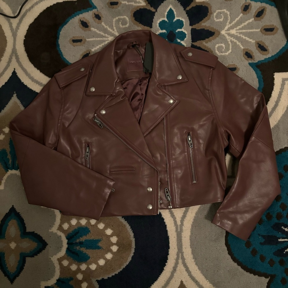 Blank NYC Burgundy Faux Leather Moto Jacket
